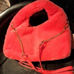 Pink faux fur bag